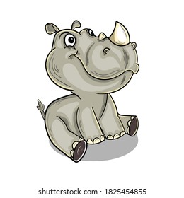 vector cute baby rhino is sitting
