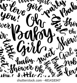 Vector cute baby Shower invitation with lettering for girl. Baby Shower Invitation Template. Pattern