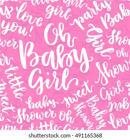 Vector cute baby Shower invitation with lettering for girl. Baby Shower Invitation Template. Pattern