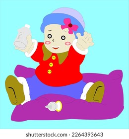 Vector of a cute baby siting on a pillow