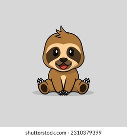 Vector cute baby sloth cartoon sitting icon illustration. Flat sloth vector illustration, flat icon sticker isolated.