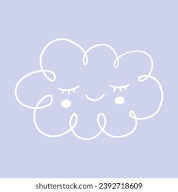 Vector lindo bebé sonriente nube azul en estilo dibujado a mano boho.