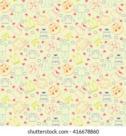 Vector cute background collection of baby and children clothes. Babies fashion collection