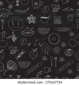 Vector cute background with food and flowers
