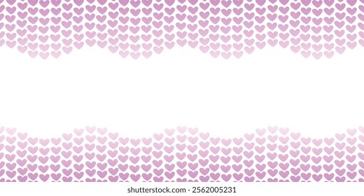 Vector cute background, frame of pink small hearts. Horizontal top and bottom edging, border, decoration for Valentine's day, love design