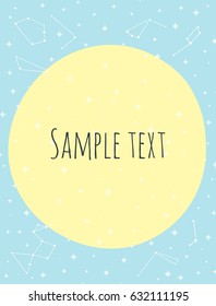 Vector cute background with planet, starry sky, constellations and stars. Cartoon illustration