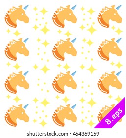 Vector cute background with unicorns and stars. Cute baby pattern. Fabric textile print. Fantasy Drawings. Kids pattern for design birthday cards 