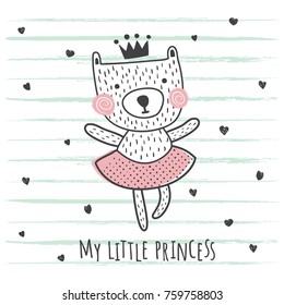 vector cute ballerina bear and my little princess text