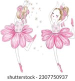 vector cute ballerina hand drawing
