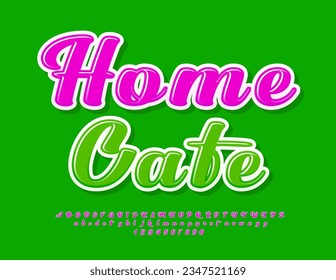 Vector lindo banner Home Cafe con estilo acogedor Font. Conjunto violento de caligrafía letras y números alfabetos