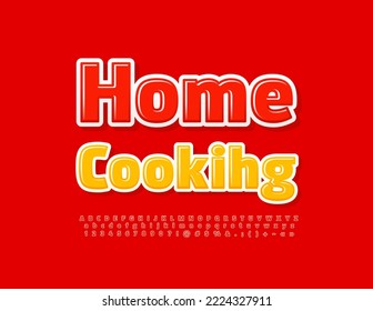 Vector lindo banner Home Cooking con fuentes brillantes. Conjunto de letras, números y símbolos de alfabeto rojo