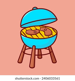 Vector cute Barbeque Grill illustration cartoon doodle flat colorful line art vector design isolated object icon