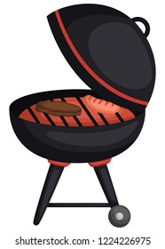 a vector of a cute barbeque grill with patty inside
