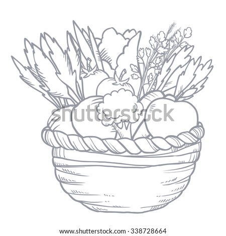 Vector Cute Basket Hand Drawn Vegetables Stock Vector (Royalty Free