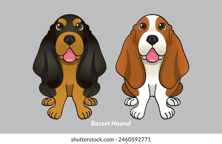 Vector of a cute Basset Hound. With 2 color options. Vector.