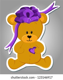 Vector cute bear with bow and heart (Valentine illustration)