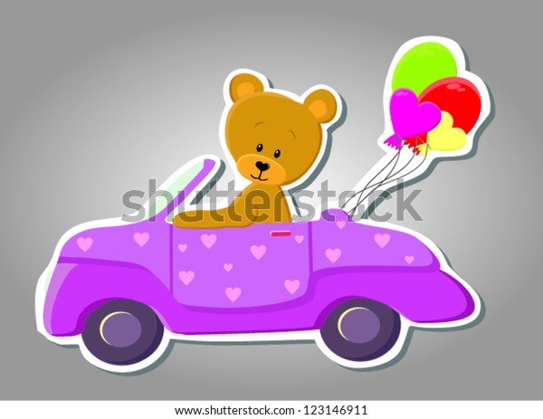 Vector cute\
bear in car (Valentine\
illustration)