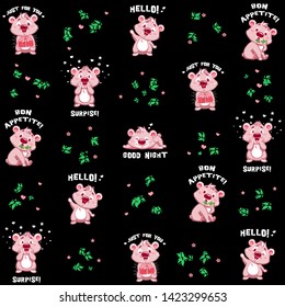 vector cute bear character set illustration seamless pattern elements graphic for t shirt home textile linens pajama poster wallpaper gift card print design