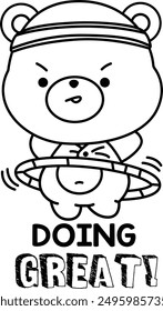 a vector of a cute bear doing hula hoop in black and white coloring