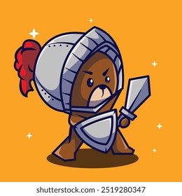 vector cute bear knight character illustration