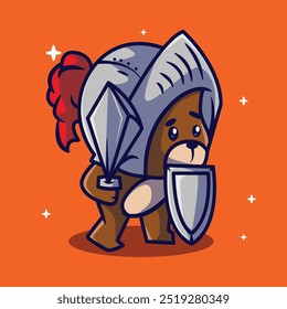 vector cute bear knight character illustration