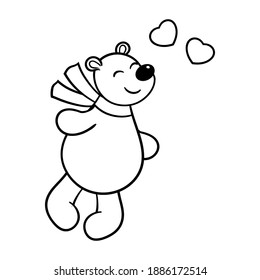 Vector cute bear in love with hearts, coloring page