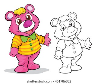 Vector of cute bear  mascot  cartoon color and coloring outline