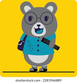 Vector cute bear on his way to school