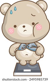 a vector of a cute bear on a weight scale 
