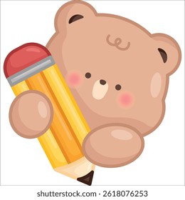 a vector of a cute bear with a pencil