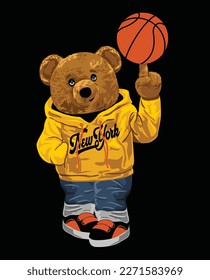 vector cute bear play basketball