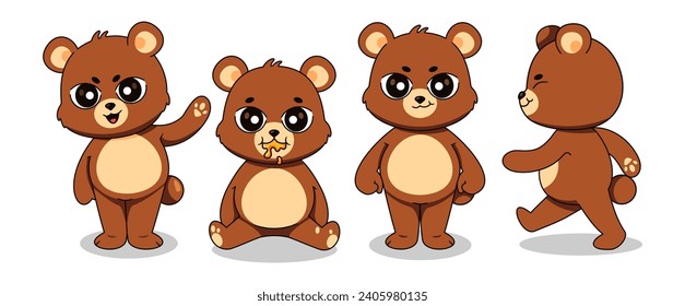 Vector Cute Bear Set Kinds Of Poses Standing, Walking, Say hi, and Biting Fish  Cute Cat Illustration
