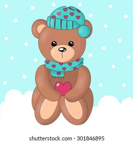 Vector of cute bear in snow background.