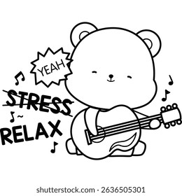 a vector of a cute bear with some motivational quotes in black and white colouring