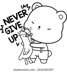 a vector of a cute bear with some motivational quotes in black and white colouring