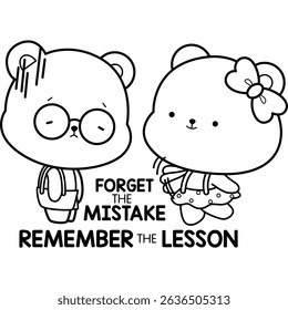 a vector of a cute bear with some motivational quotes in black and white colouring