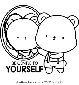 a vector of a cute bear with some motivational quotes in black and white colouring