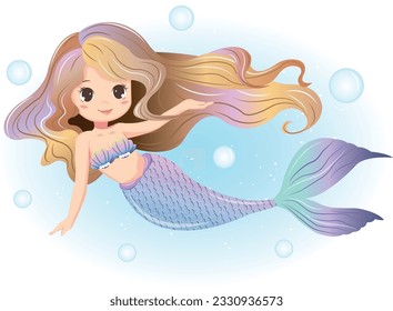 Vector de una linda y hermosa sirena de caricaturas