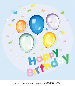 vector cute and beautiful celebration  birthday party poster with text happy birthday. Especially for male or boy. colorful balloons with color papers for invitation card, open card or other prints