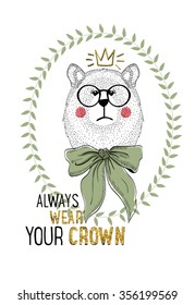 Vector Cute beautiful fashionable bear / romantic bear / design for children's books / cute bear / Beautiful bear / T-shirt Graphics /bear vector / illustration princess bear