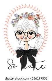 Vector Cute beautiful fashionable girl / romantic girl / design for children's books / cute girl / Beautiful girl / T-shirt Graphics / girl vector / illustration princess girl