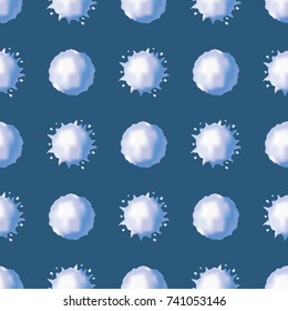 Vector. Cute beautiful white snowballs on a blue background. New year's Christmas winter illustration. Seamless pattern for greeting cards, wrapping paper, scrapbooking, photo album. Place for text.