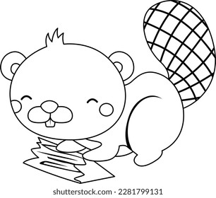 
a vector of a cute beaver in black and white coloring