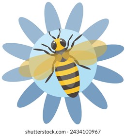 Vector Cute Bee on a flower Cartoon Illustration for postcard stickers