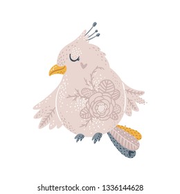Vector cute bird clip art on white background Pastel colors Baby animal with flowers Nursery wall art