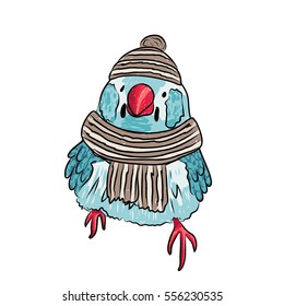 vector cute bird warm dressed in winter season. EPS