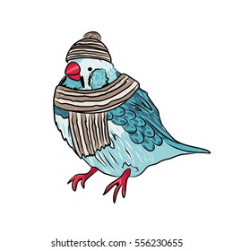 vector cute bird warm dressed in winter season. EPS