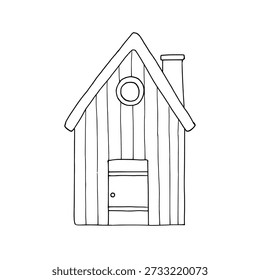 Vector cute birdhouse with door and chimney. Graphic spring house, easter hand drawn illustration isolated on background. Botanical and clip art. For greeting card, wallpaper, wrapping paper design