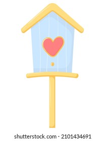 Vector cute birdhouse, with a heart, isolated on a white background. Hand drawn valentine's day element