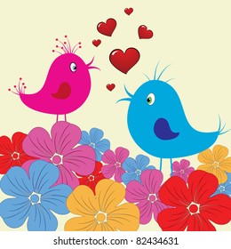 vector cute birds fallen in love